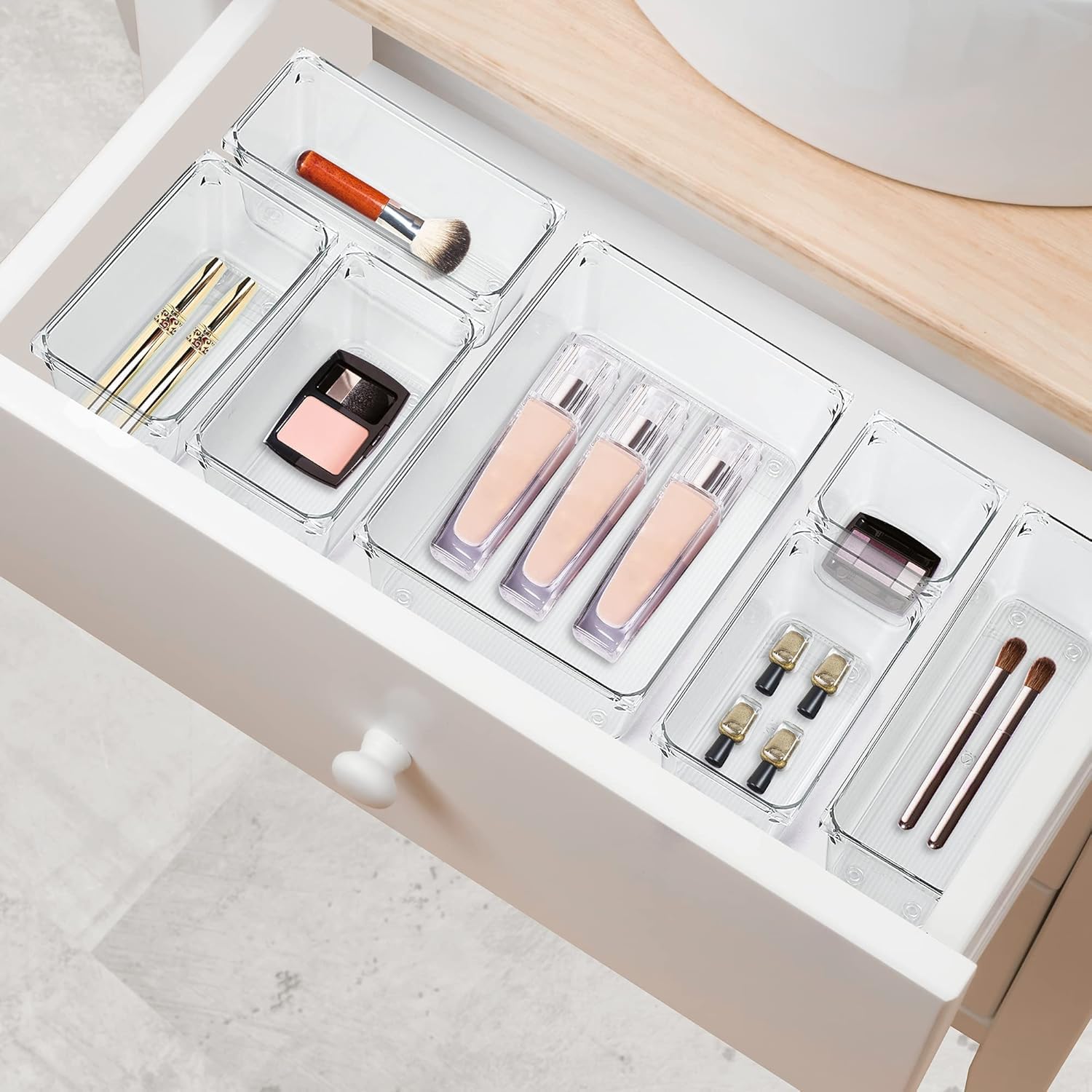 Zollyss Desk Drawer Organizers Trays Set Clear Plastic Storage Bins Bathroom Drawer Tray Dividers Vanity Trays Organizer For Bed